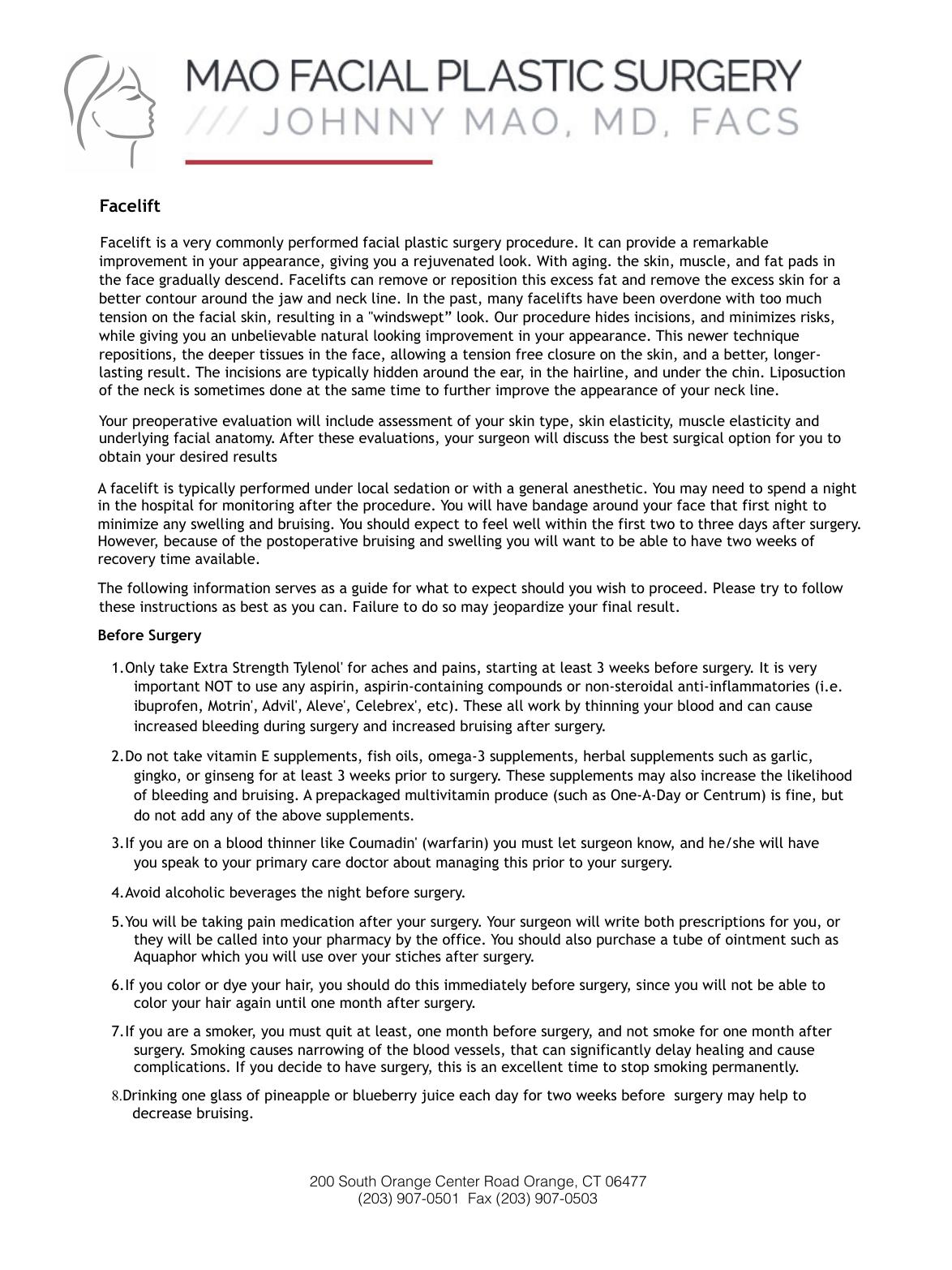 Facelift — original instruction sheet, page 1 of 2. Open the PDF for selectable text and zoom.