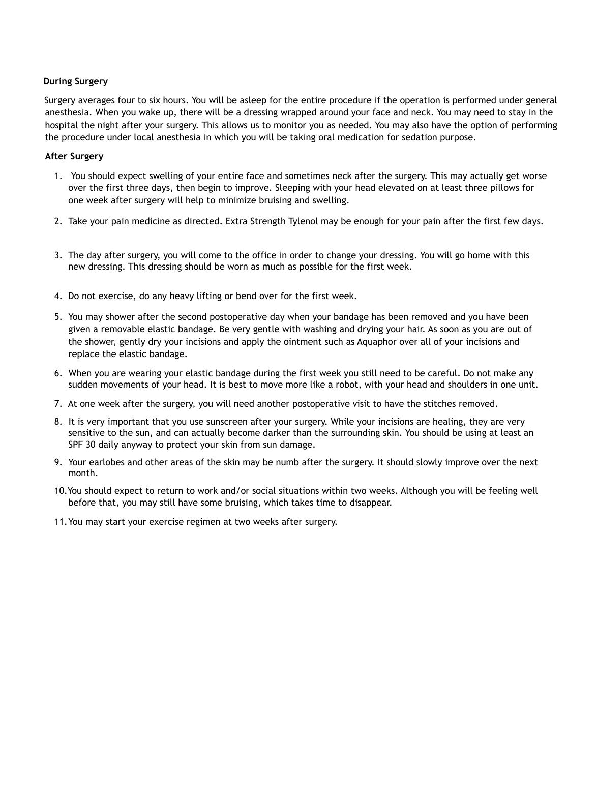 Facelift — original instruction sheet, page 2 of 2. Open the PDF for selectable text and zoom.