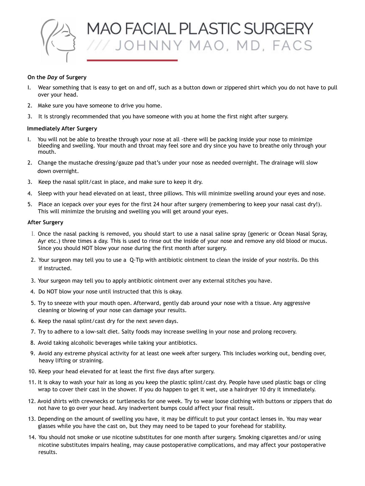 Functional Rhinoplasty — original instruction sheet, page 2 of 3. Open the PDF for selectable text and zoom.