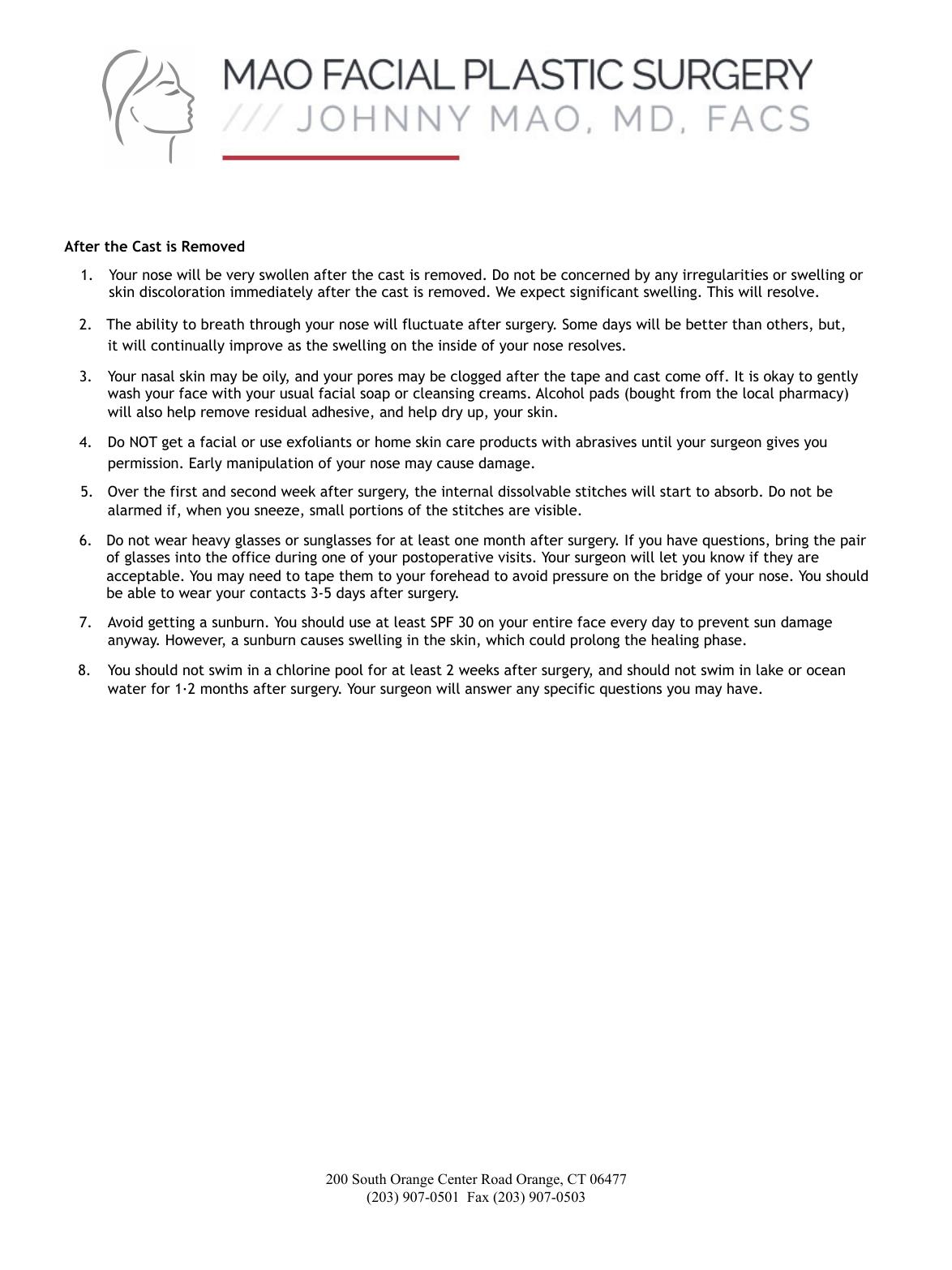 Nose Reshaping (Rhinoplasty) — original instruction sheet, page 3 of 3. Open the PDF for selectable text and zoom.